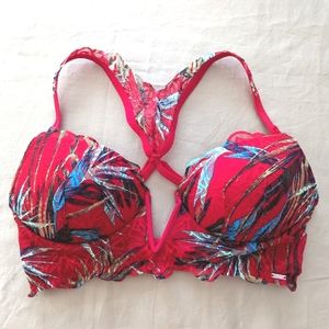 Victoria's Secret PINK Cross Back Fun Tropical Padded V Lace Bra EUC